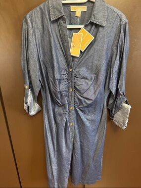 MICHAEL Michael Kors Indigo Blue Button-Front Shirtdress Sz Large NWT